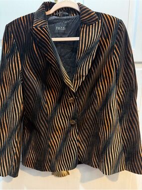 Vintage TUZZI Tiger Stripe Velvet 3D Textured Blazer Jacket Orange